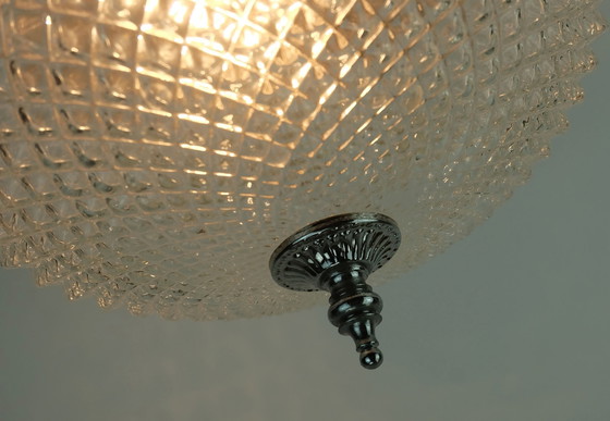 Image 1 of Vintage Glass Ceiling Lamp Textured Glass And Chrome 1970S