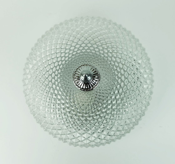 Image 1 of Vintage Glass Ceiling Lamp Textured Glass And Chrome 1970S