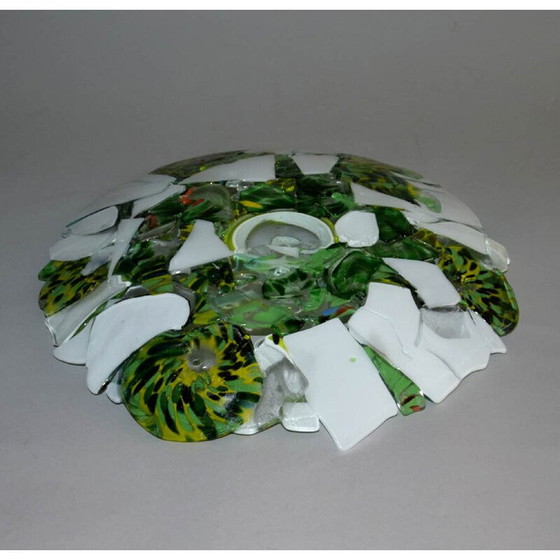 Image 1 of Vintage green and white glass bowl by Jozefina Krosno, Poland 1980