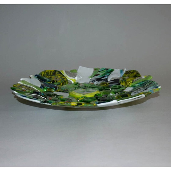 Image 1 of Vintage green and white glass bowl by Jozefina Krosno, Poland 1980