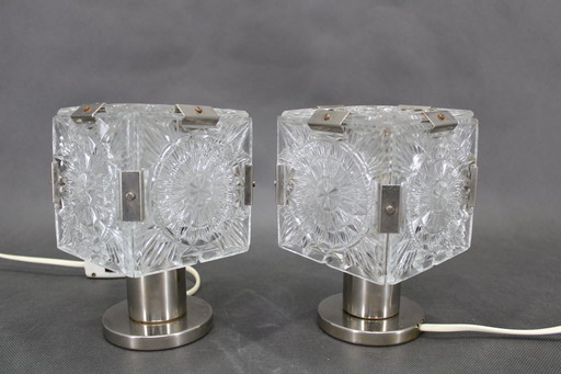 1970S Pair Of Glass Table Lamps By Kamenicky Senov, Czechoslovakia