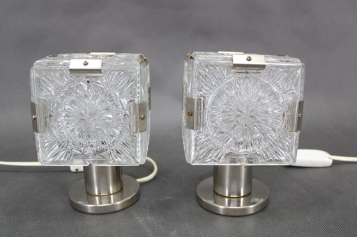 1970S Pair Of Glass Table Lamps By Kamenicky Senov, Czechoslovakia