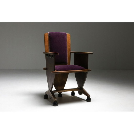 Image 1 of Poltrona insolita da scuola vintage con velluto viola, Amsterdam, anni '30