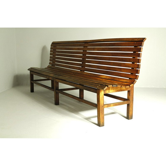 Image 1 of Vintage indoor railway station bench in solid beech wood, 1930