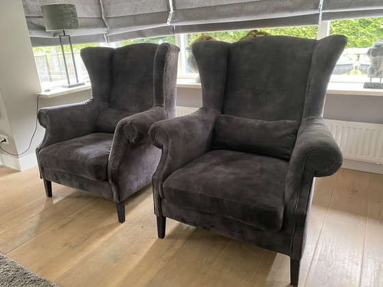 Image 1 of 2x Modern ear chairs dark gray velour