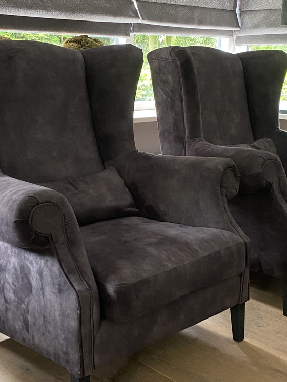 Image 1 of 2x Modern ear chairs dark gray velour