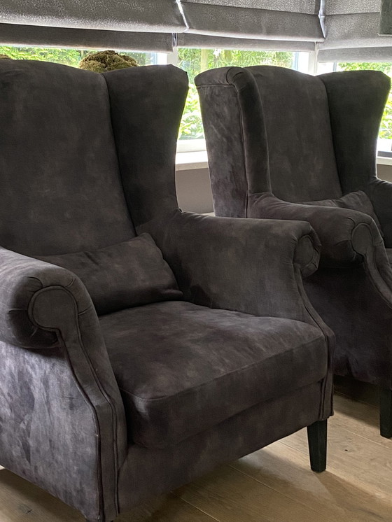 Image 1 of 2x Modern ear chairs dark gray velour