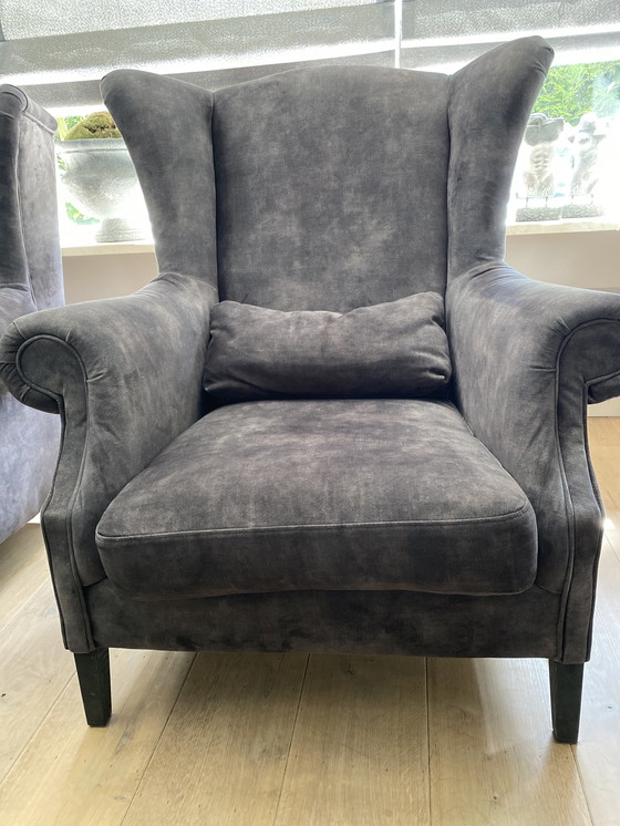 Image 1 of 2x Modern ear chairs dark gray velour