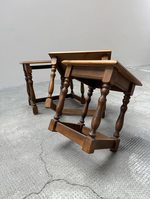 Set of 3 side tables Stacking table Coffee table wood Walnut, Germany 1950s