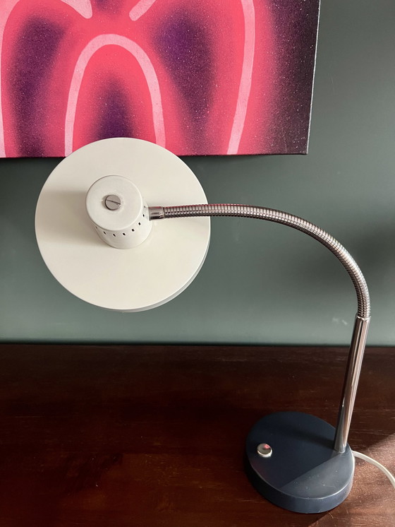 Image 1 of Original Hillebrand German Mid - Century desk lamp with gooseneck and witch's hat.