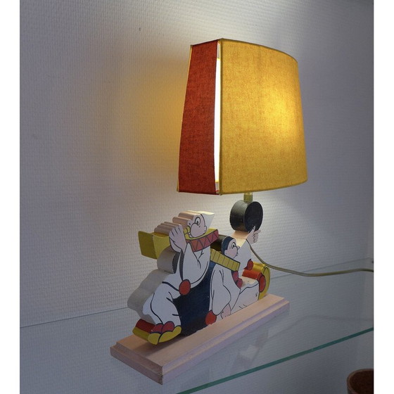 Image 1 of Lampada vintage con due pagliacci in legno dipinto, 1950