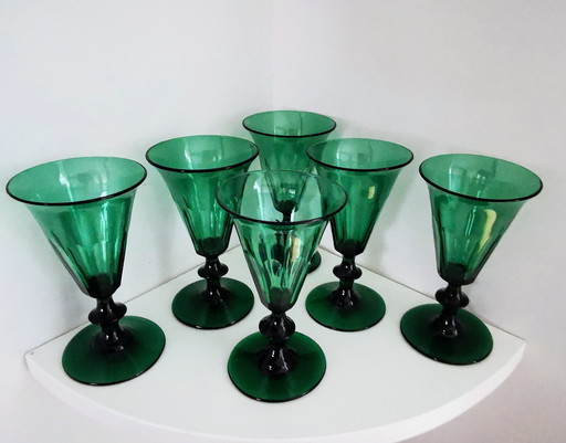 6 Pieces Faceted Rhine Wine Glasses, Early 19th Century