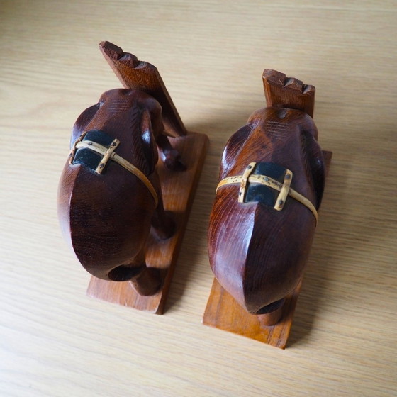 Image 1 of 1970S Hand-Carved Wooden Elephant Bookends