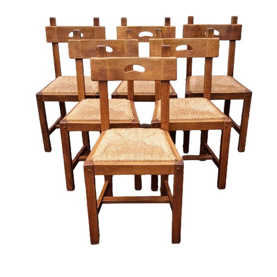 Image 1 of 6x Brutalist oak chairs