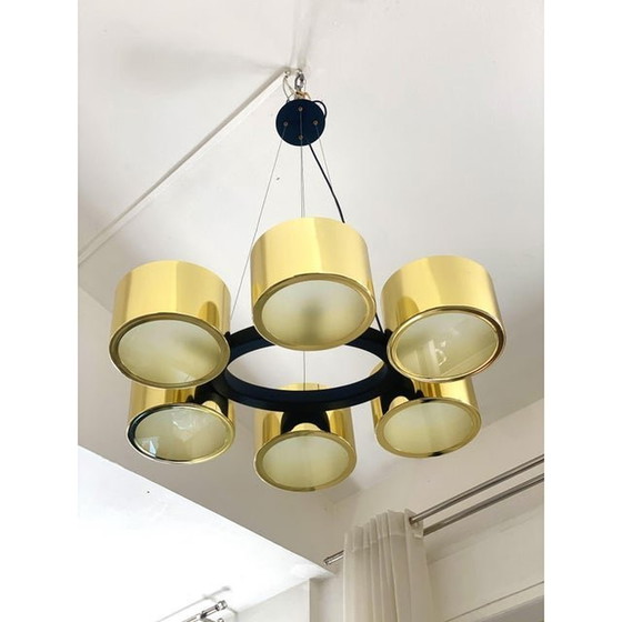 Image 1 of Contemporary Italian Oval Metal Gold Chandelier