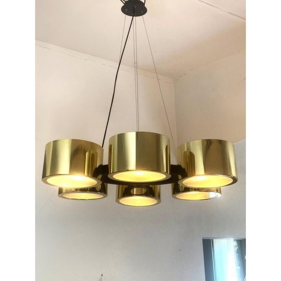 Image 1 of Contemporary Italian Oval Metal Gold Chandelier