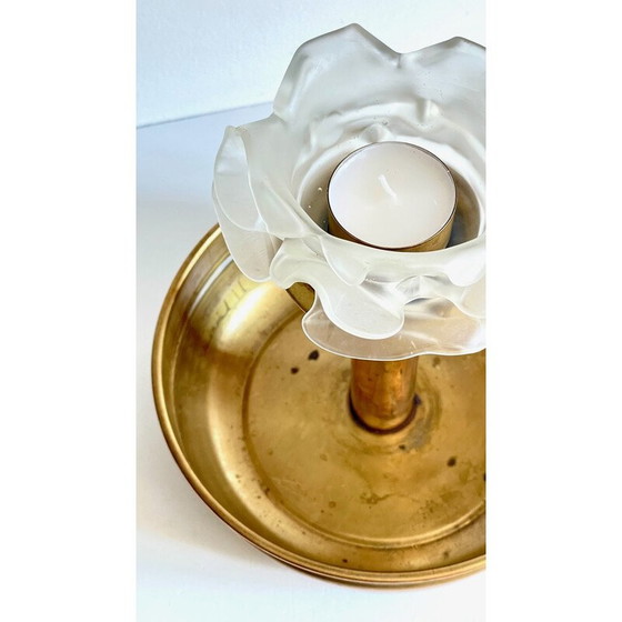 Image 1 of Vintage brass and glass candlestick
