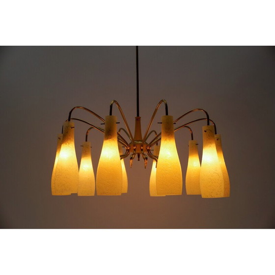 Image 1 of Vintage Sputnik chandelier in brass and glass with 10 lights, Italy 1950