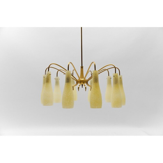 Image 1 of Vintage Sputnik chandelier in brass and glass with 10 lights, Italy 1950