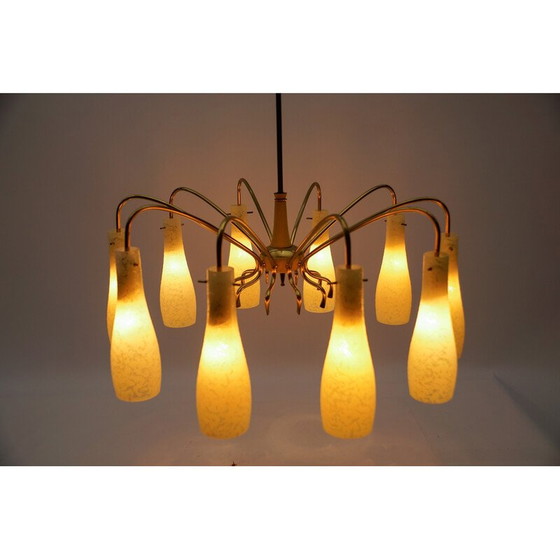 Image 1 of Vintage Sputnik chandelier in brass and glass with 10 lights, Italy 1950