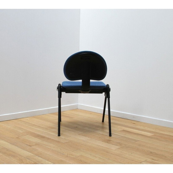 Image 1 of Set of 4 vintage contract chairs in black-stained metal and blue fabric