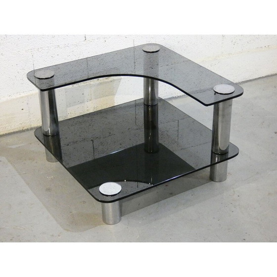 Image 1 of Vintage blue smoked glass coffee table by Marco Zanusso for Zanotta, 1970