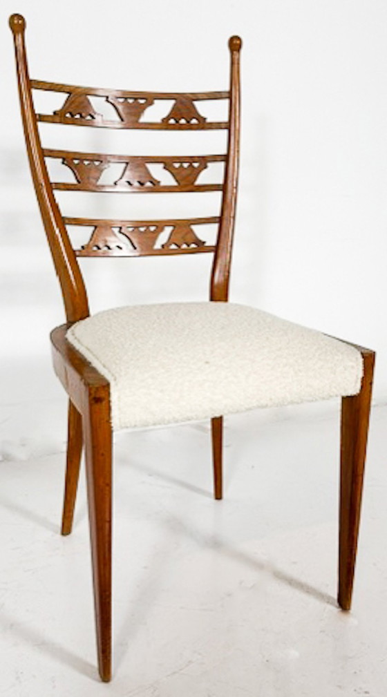 Image 1 of Set Of 6 Chairs, Cherry Wood And Boucle Fabric, Italy, 1940S - New Upholstery