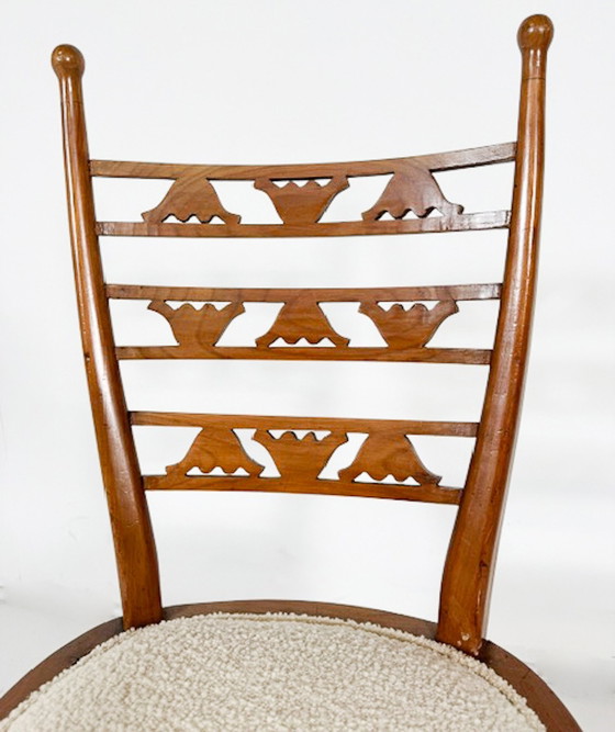 Image 1 of Set Of 6 Chairs, Cherry Wood And Boucle Fabric, Italy, 1940S - New Upholstery