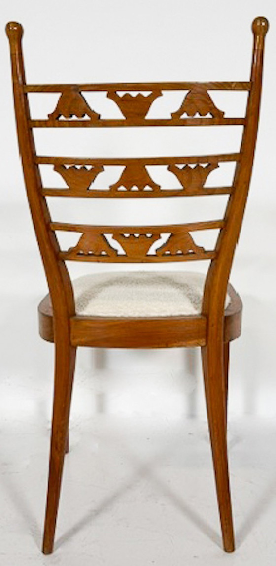 Image 1 of Set Of 6 Chairs, Cherry Wood And Boucle Fabric, Italy, 1940S - New Upholstery