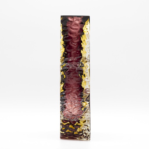 Vase Sommerso Brutaliste Alessandro Mandruzzato en verre de Murano 60s Wine-Red & Yellow