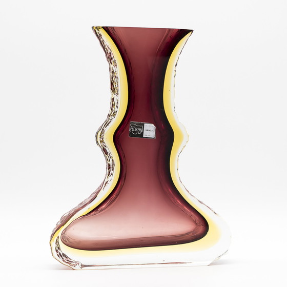 Image 1 of Brutalist Alessandro Mandruzzato Murano Glass Sommerso Vase 60s Wine-Red & Yellow