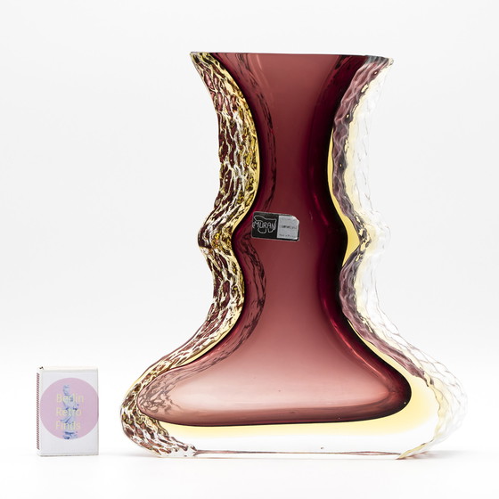 Image 1 of Vase Sommerso Brutaliste Alessandro Mandruzzato en verre de Murano 60s Wine-Red & Yellow