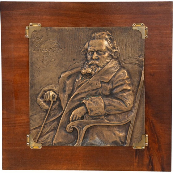 Image 1 of Vintage bronze and wood sculpture representing Giosuè Carducci, Italy 1835