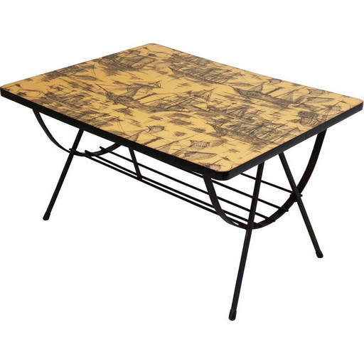 Coffee table with vintage magazine rack, 1960