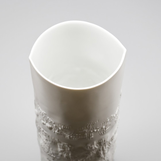 Image 1 of Hutschenreuther Bisque Porcelain Vase Trio Fine White Matte Abstract Relief Mcm