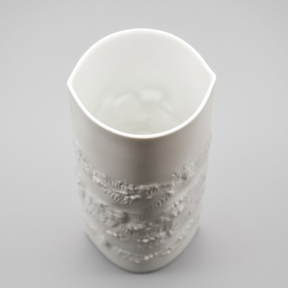 Image 1 of Hutschenreuther Bisque Porcelain Vase Trio Fine White Matte Abstract Relief Mcm