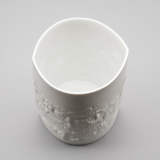 Image 1 of Hutschenreuther Bisque Porcelain Vase Trio Fine White Matte Abstract Relief Mcm