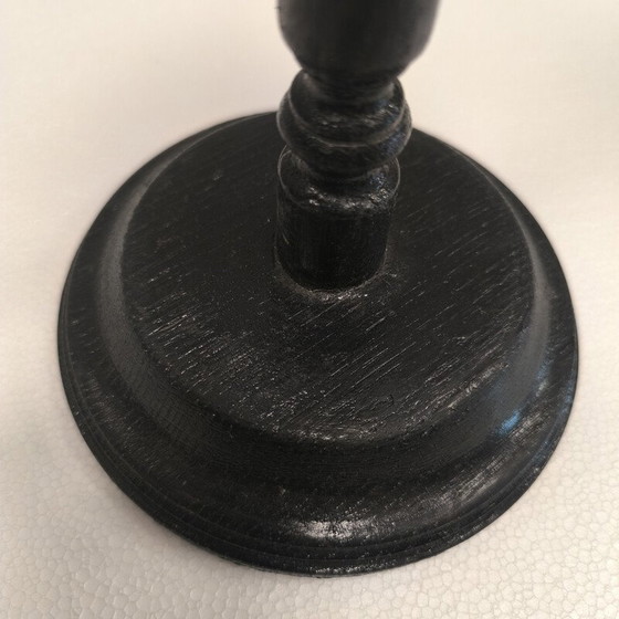 Image 1 of Vintage turned and blackened wooden hat base, France