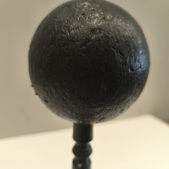Image 1 of Vintage turned and blackened wooden hat base, France