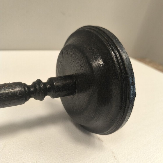Image 1 of Vintage turned and blackened wooden hat base, France