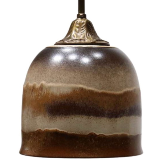 Image 1 of 2X Glazed Ceramic And Brass Pendant Lamps, Austria, 1960S