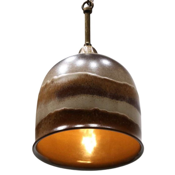 Image 1 of 2X Glazed Ceramic And Brass Pendant Lamps, Austria, 1960S