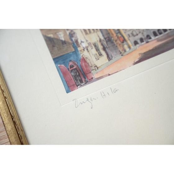 Image 1 of Vintage painting depicting Prague's Old Town Square, 1980