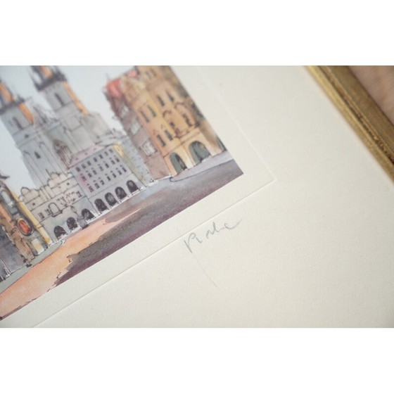 Image 1 of Vintage painting depicting Prague's Old Town Square, 1980