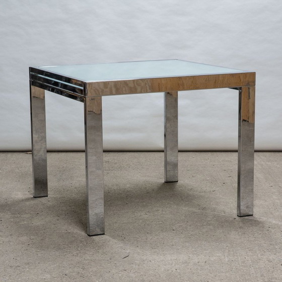 Image 1 of Vintage chrome and frosted glass extendable dining table