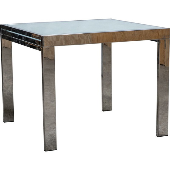 Image 1 of Vintage chrome and frosted glass extendable dining table