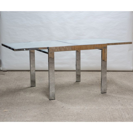 Image 1 of Vintage chrome and frosted glass extendable dining table