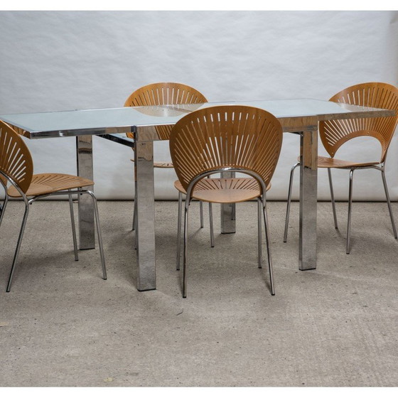 Image 1 of Vintage chrome and frosted glass extendable dining table