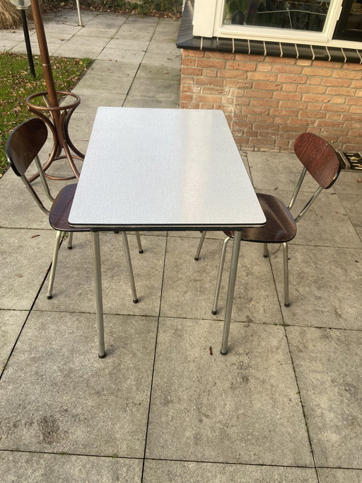 Vintage Tavo Belgium Formica Dining Table And Two Chairs