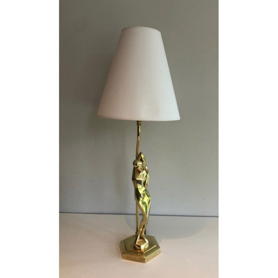 Image 1 of Vintage brass lamp representing a stylized woman, 1970